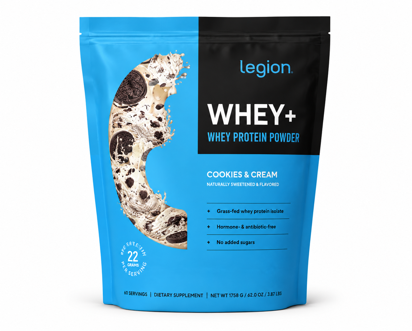 Legion Whey Protein Powder Cookies & Cream 60 Servings 1.8kg